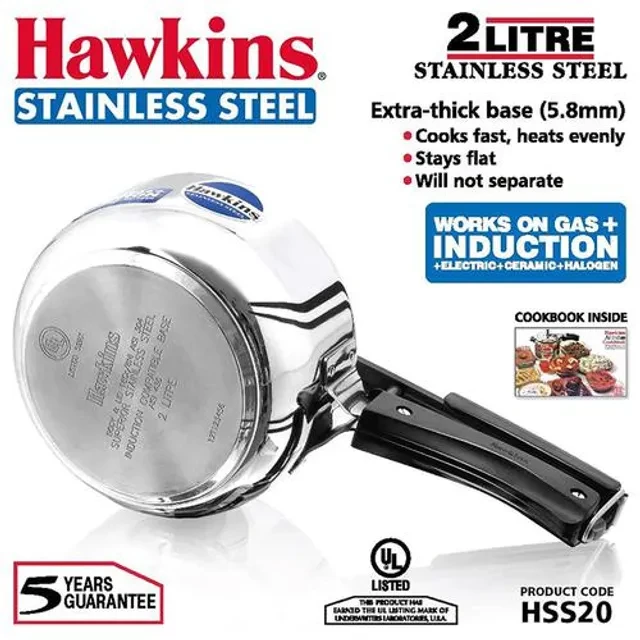 Hawkins Stainless Steel Inner Lid Pressure Cooker - Induction Base, With Handle, Silver, HSS20, 2 l-2.webp